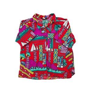Vintage Men's Hawaiian Button Up Shirt Red XL